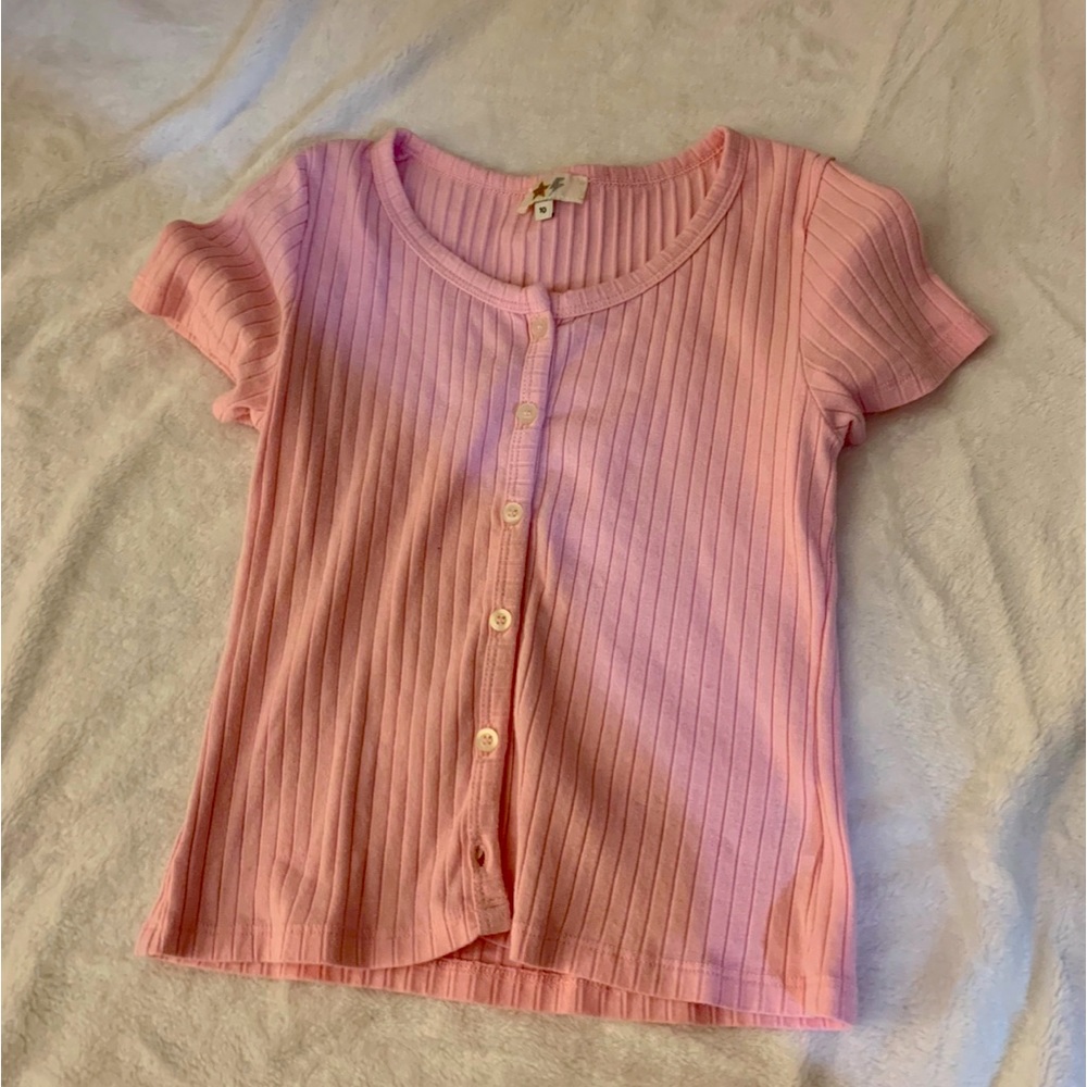 ever after pink ribbed button-down tee size 10